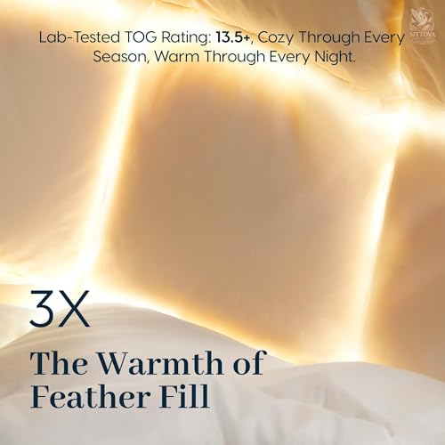Goose Down Fiber Comforter Queen Size – All-Season Hotel Quality Duvet Insert, High Fill Power, Ultra Soft 100% Cotton, Box-Stitched, Breathable, Lightweight Luxurious White Bedding, 90"x 90" Sittova