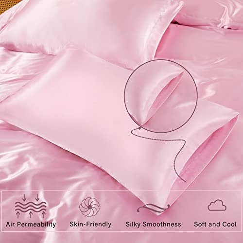 Vonty 3-Piece Silky Satin Duvet Cover Set Full/Queen Size Duvet Cover, Organic Natural 400TC Pink Duvet Cover Set - Luxury & Sexy Bedding Duvet Covers with Zipper Closure(No Comforter) Vonty