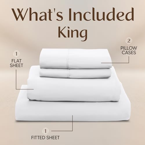 Utopia Bedding King Sheet Set 4 Piece Bed Sheets for King Size Bed, Hotel Luxury, Extra Soft, Cooling Bed Sheets - Wrinkle, and Fade Resistant (White) Utopia Bedding