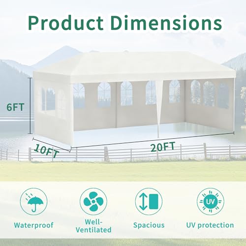 10' x 20' White Gazebo Canopy Tent Featuring 4 Removable Sidewalls, Outdoor Shade Shelter with Transparent Windows, Ideal for Parties, Backyard, Birthdays, Events, Gatherings, Patio, Birthday Usnipoya
