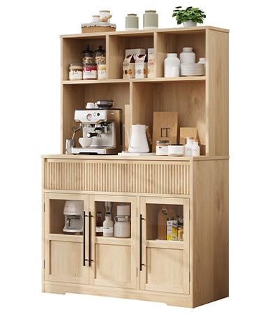 IDEALHOUSE 60'' Kitchen Pantry Cabinet, Tall Pantry Storage Cabinet with Microwave Stand, Farmhouse Kitchen Hutch with Storage Drawers for Living Room, Dining Room (Pear Wood) IDEALHOUSE