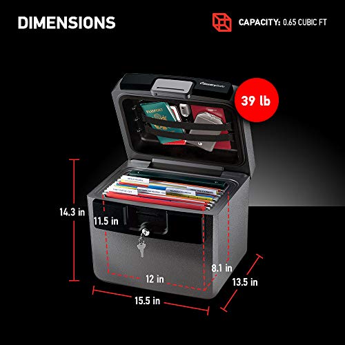 SentrySafe Black Fireproof and Waterproof Safe, File Folder and Document Box with Key Lock, Ex. 14.3 x 15.5 x 13.5 inches, HD4100 SentrySafe
