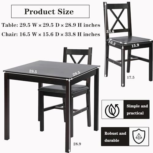 Pazidom Small Dining Table Set 3 Piece Wood Dinning Room Table Set for 2, Square Kitchen Table and 2 Chairs, Space Saving Dinette for Kitchen, Dining Room, Appartment, Dark Brown Pazidom
