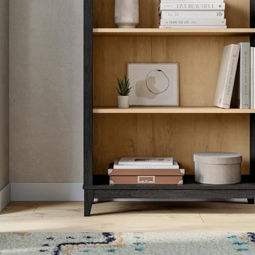 Prepac Ark 78" Tall 5-Tier Arched Bookcase, Black Oak with Oak Finish Interior, Modern Storage Accent Bookshelf with 3 Adjustable Shelves for Home, Office, Living Room, Bedroom Prepac