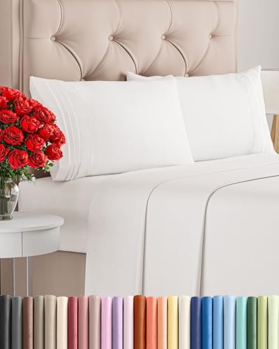 Queen Size 4 Piece Sheet Set - Comfy Breathable & Cooling Bed Sheets Set - Hotel Luxury Bedding for Women, Men, Kids, Teens, Boys & Girls - Deep Pockets, Soft, Wrinkle Free - Oeko-Tex - Antique White CGK Unlimited