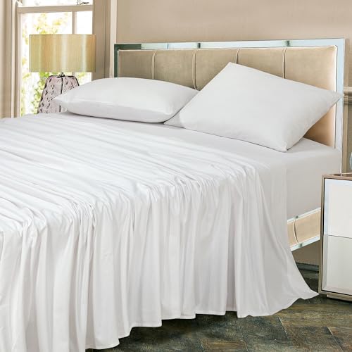 Royale Linens 300 Thread Count 100% Long Staple Combed Cotton Stripe Sheet Set - 4 Piece Queen Bed Sheets - 1 Fitted, 1 Flat & 2 Pillow cases - Soft Cool & Crisp Sheet Set (Queen, Narrow Stripe White) ROYALE LINENS