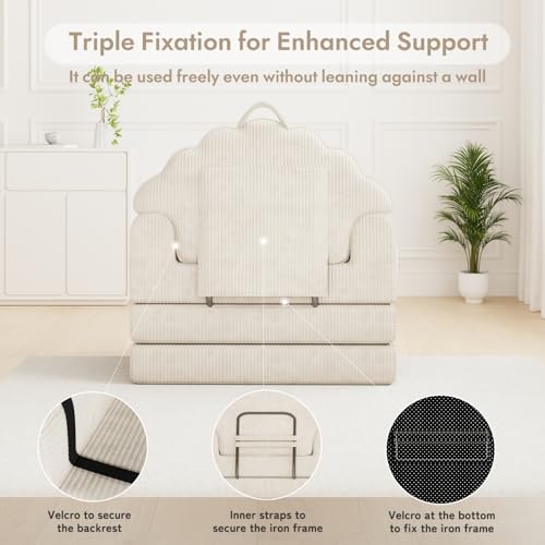 DSNAPE 2-in-1 Folding Sofa Bed with Back Support, 75" D x 34" W Convertible Futon Sleeper Chair for Adult, Fold Out Bean Bag Floor Foam Lounger Couch for Living Room Bedroom Small Space, Beige DSNAPE