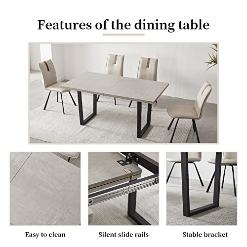 ZckyCine Extendable Dining Table for 6-8 Seats, Modern Rectangular Design with Extending Leaves for Kitchen Dining, Thickened Top and Carbon Steel Base Gray ZckyCine