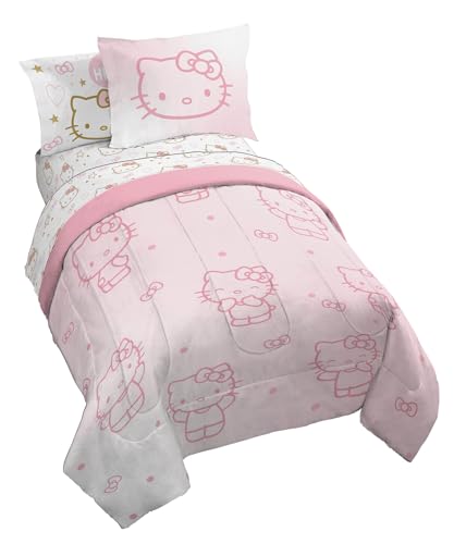 Jay Franco Hello Kitty Full Comforter Set - 7 Piece Bedding Includes Sheet Set & Pillow Covers - Super Soft Pink Bedding Jay Franco