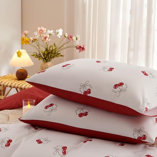 Bildenly White Twin Comforter Set - Red Cherry Quilt Bedding Set 2 Pieces, Comforter Set Twin Size, Soft & Lightweight Comforter(68‘’ x 90‘’) for Girl All Season & 1 Pillowcase(30‘’x20‘’) Bildenly