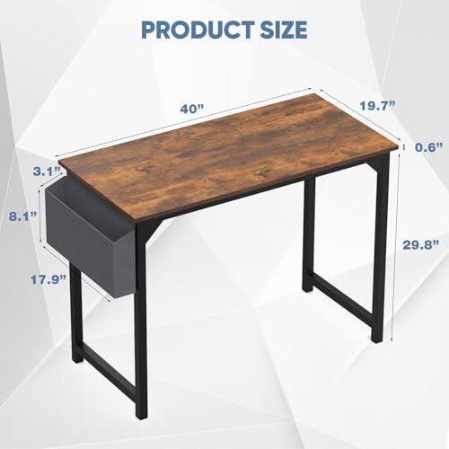 DUMOS 40 Inch Office Small Computer Desk Modern Simple Style Writing Study Work Table for Home Bedroom - Wood Brown DUMOS