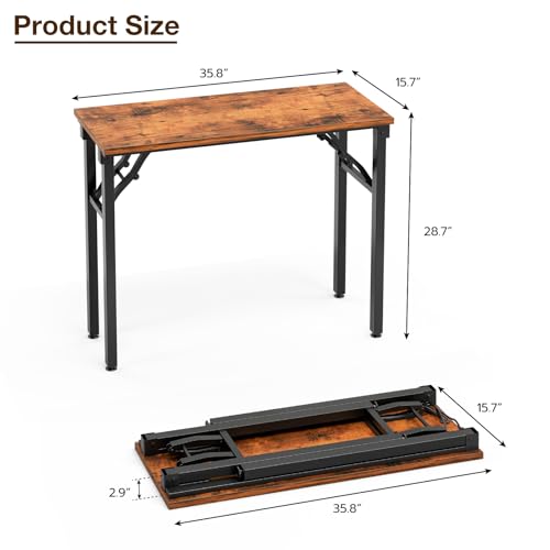 TEMI Small Computer Desk Folding Table - 35.8" Foldable Office Desk, No Assembly, Perfect for Small Spaces in Bedroom, Dorm, or Apartment, Portable Mini Desk or Study Table with Compact Design, Brown TEMI