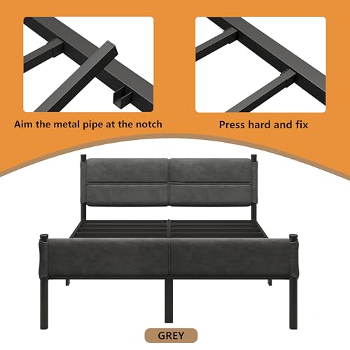 Henshwon Metal Bed Frame,14Inch Full Size Bed Frame with Storage Space,Heavy Duty Sturdy Mattress Foundation,Easy Assembly,No Box Spring Needed,Full Grey Henshwon