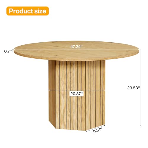 Tribesigns Round Conference Table, 47-Inch Wood Modern Meeting Table for 4-6 People for Conference Room, Meeting Room, Office, Business, Training, Seminar, Light Brown Tribesigns