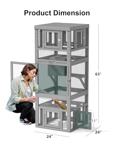 TIMHAKA Catio Indoor Cat Enclosure, 3 Tiers Cat Enclosure with Platform, Resting Box and 8 Removable Door can Connect with Cats Tunnel, Luxurious Playground with Waterproof Cover, DIY Wood Cats Cage TIMHAKA