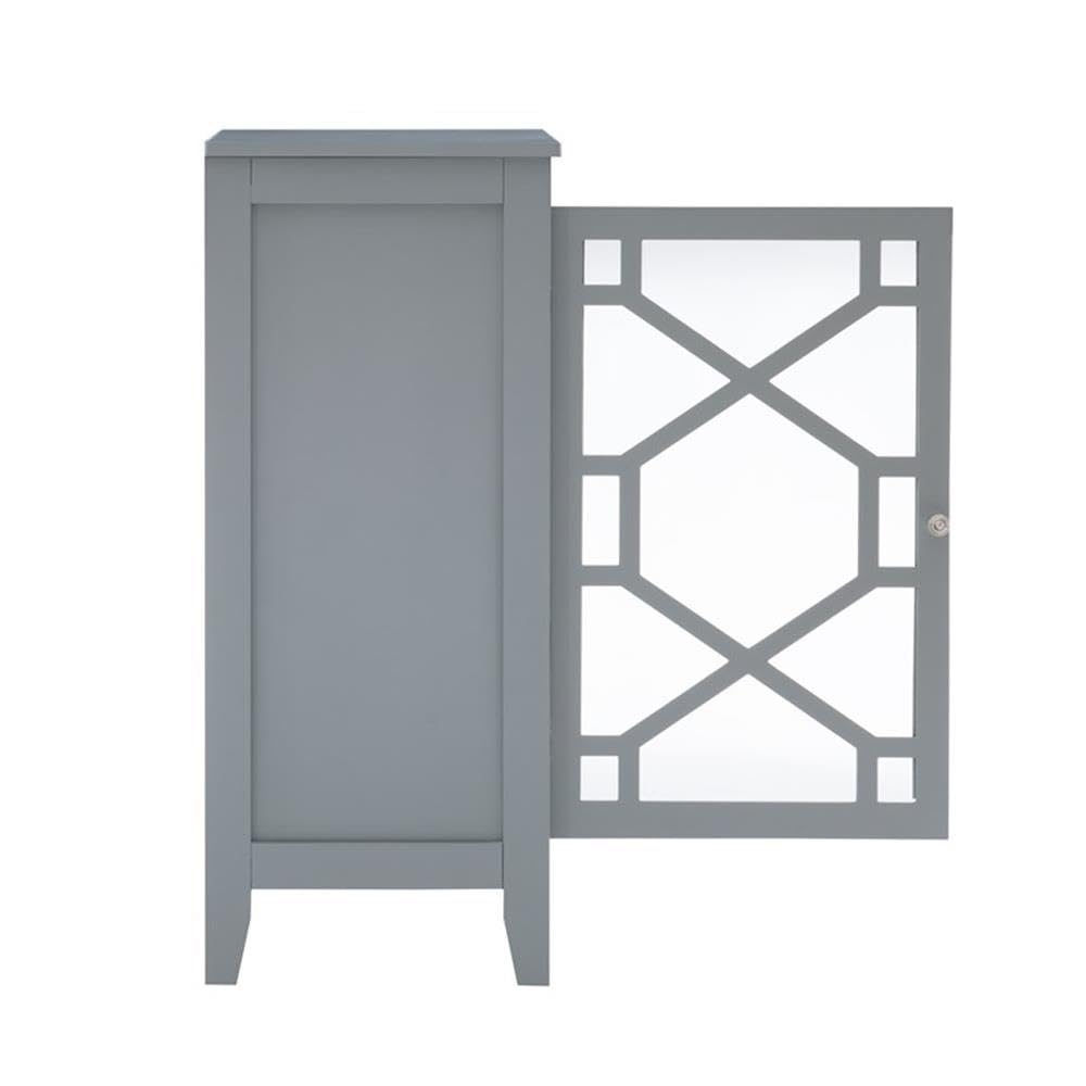Linon Betty Small Wood Cabinet with a Glass Paneled Door and 3 Shelves in Gray Linon