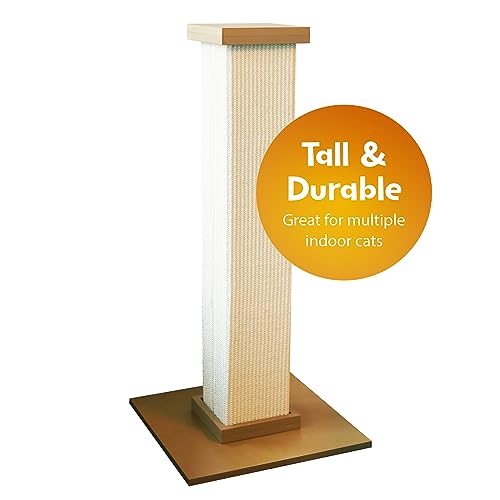 SmartCat Ultimate Scratching Post – Beige, Large 32 Inch Tower - Sisal Fiber, Simple Design - For All Cats SmartCat