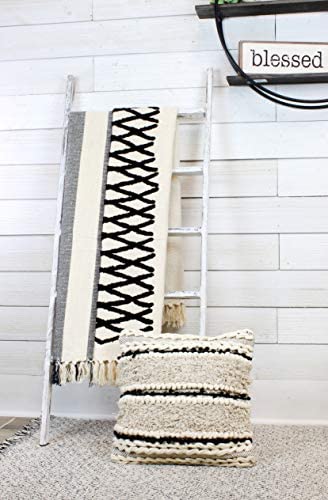 AuldHome Design Boho Farmhouse Throw, Black and Off White 50 x 60 Inch Striped Blanket AuldHome Design