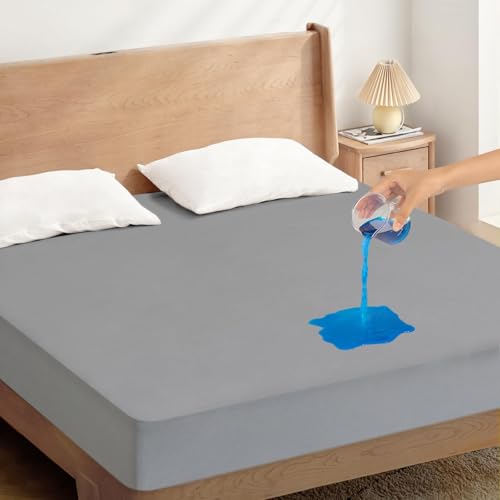 Twin Mattress Protector Waterproof, Twin Size Mattress Pad Cover for Kids Bed,Soft & Breathable Single Fitted Sheet for Bed with Deep Pocket and Elastic Rubber Band Up to 14 Inches, Gray SPRINGSPIRIT
