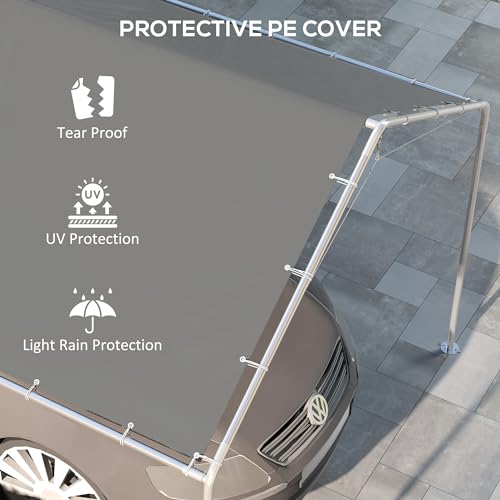 Outsunny 10' x 20' Carport Replacement Top Canopy Cover, UV Resistant and Water Resistant Car Port Portable Garage Tent Cover with Ball Bungee Cords, Dark Gray, Only Cover Outsunny
