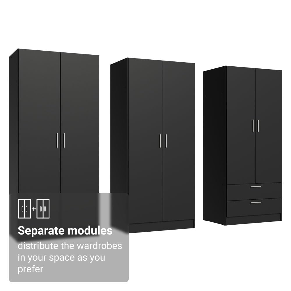 Madesa 6 Doors 2 Drawers Wardrobe Set Armoire Closet Bedroom Storage Cabinet with Shelves and Hanging Space 94" L Wooden Clothing Organizer Unit (Black) Madesa