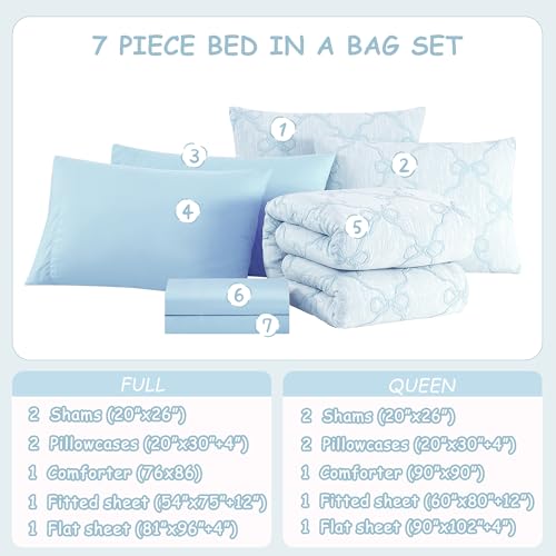 Wink Deer Full Size Comforter Sets with Sheets for Girls-7 Pieces Full Size Bedding Sets with Light Blue Comforter, Sheets, Pillowcases & Shams for Kids (Light Blue Diamond, 76" X 86") Wink Deer