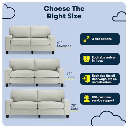 Serta Palisades 78" Track Arm Sofa, Easy Care Polyester, Soft Pillow Back, Pocket Coil Seat Cushions, Removable Covers, Loveseat or Couch for Small Spaces, Living Rooms or Bedrooms, Pebble Gray Serta