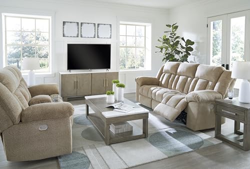 Signature Design by Ashley Tip-Off Classic Wall Hugger Power Reclining Sofa with Adjustable Headrest and USB Ports, Light Brown Signature Design by Ashley