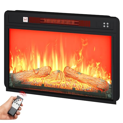 DWVO 23 Inches Electric Fireplace Insert, Recessed Fireplace Heater with Remote Control, Adjustable Temperature, 6H Timer, Adjustable Flame Brightness, 120V 1400W, Firewood DWVO