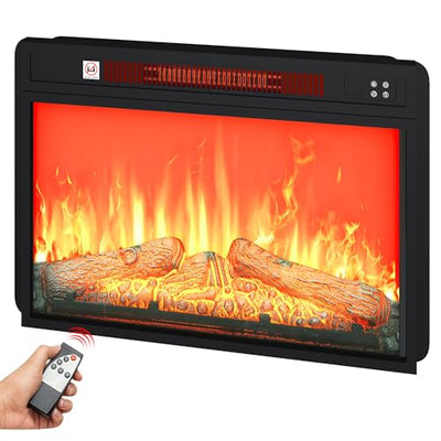 DWVO 23 Inches Electric Fireplace Insert, Recessed Fireplace Heater with Remote Control, Adjustable Temperature, 6H Timer, Adjustable Flame Brightness, 120V 1400W, Firewood
