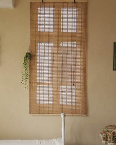 Erfolkerz 35" Wx72 H Bamboo Blinds Roller Shades for Indoor Windows, Blackout Bamboo Curtain Roll Up wiht Cord, Privacy Roman Shade for Interior/Exterior Windows, Mounting Hardware Included Erfolkerz