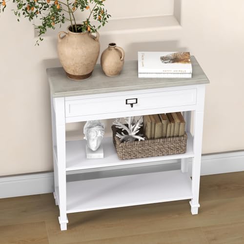 kinbor Accent White Console Table with Drawer and Shelf, Wood Sofa Table with Storage for Entryway Hallway Living Room kinbor