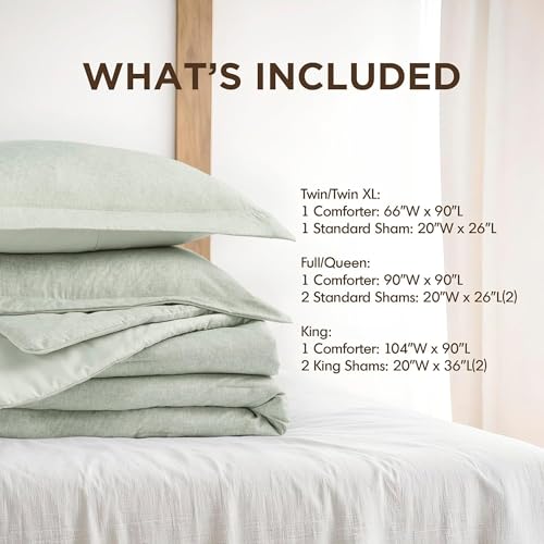 Regency Heights Full/Queen Size Comforter Set, Lightweight Sage Green Soft Bedding for All Seasons, 3 Pieces Chambray Print Solid Farmhouse Bed Set, Comforter & Shams Regency Heights