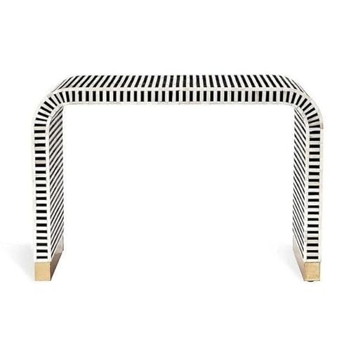 Hansa Bone Inlay Waterfall Console Table Stripe Design Coffee Centre Table(Black&White 30W x 30H x 12D inches), HH0123_30x12 HANSA IT’S WORTH IT
