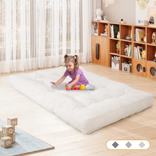 KOZIDO 8” Queen Size Futon Mattress Sofa Bed, Extra Thick Foldable Floor Mattress, Shredded Foam Filling for Adults/Teens/Pets with No Assembly Needed, Frame Not Included - Beige KOZIDO