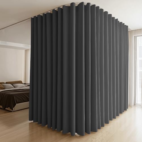 MaKefeile Room Divider Curtains & Flexible Bendable Tracks Set,Privacy Dividers Ceiling Track Curtain Window Blackout Curtains for Living Room Bedroom (W100 × H84 in 1 Panel Black Drape & White Rail) MaKefeile