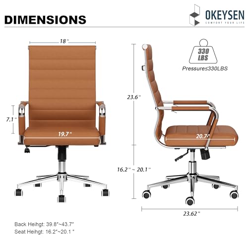 Okeysen Office Desk Chair, Ergonomic Leather Modern Conference Room Chairs, Executive Ribbed Height Adjustable Swivel Rolling Chair for Home Office. (Brown) Lepdep