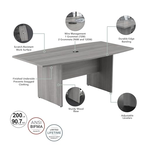 Bush Business Furniture Boat Shaped Conference 4-6 People with Wood Base | Stylish 6 FT Table for Office Boardrooms and Training Rooms, 72W x 36D, Platinum Gray Bush Business Furniture