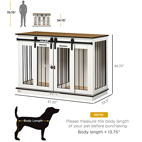 PawHut Dog Crate Furniture with Divider, Dog Crate End Table for Small to Large Dogs, Large Indoor Dog Kennel with Double Doors, 47" W x 23.5" D x 35" H, White PawHut