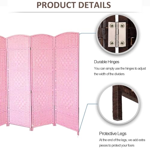Generic 3/4/5 Panel Room Divider Screen| Hand-Woven Rattan Folding Privacy Protection Screen| Free Standing Decorative Separator for Home Office Bedroom Bathroom Dressing Room(Pink,60x30cm-3PCS) Generic