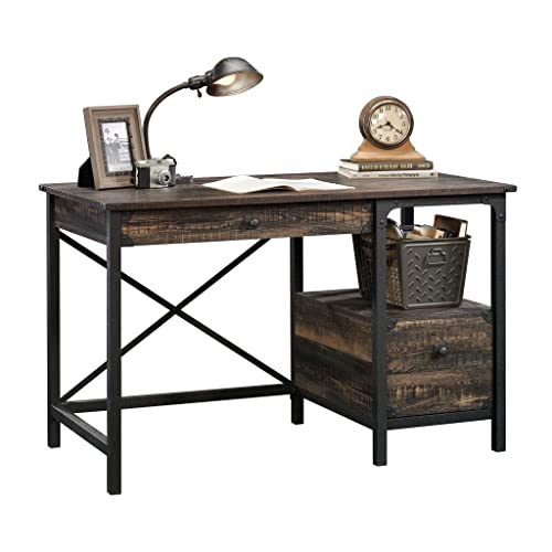 Sauder Steel River Desk, L: 47.48" x W: 23.47" x H: 29.53", Carbon Oak Finish Sauder