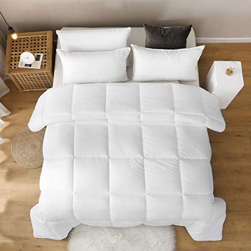 Oaken-Cat 100% Cotton Cover Down Alternative Comforter Queen - All Season Ultra-Soft Skin-Friendly Cloud Breathable Microfiber Comforter Duvet Insert (90x90, White) Oaken-Cat