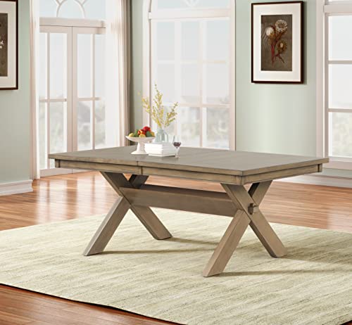 Roundhill Furniture Raven Wood Trestle Extendable Dining Table with Leaf, Glazed Pine Brown Roundhill Furniture