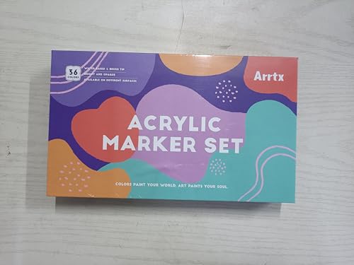 Arrtx Acrylic Paint Pens 36D Colors Acrylic Paint Markers,Brush Tip Acrylic Pens Acrylic Markers for Rock Painting,Wood,Ceramic,Glass,Canvas,Metal,Plastic,Fabric,Stone and Diy Project Arrtx