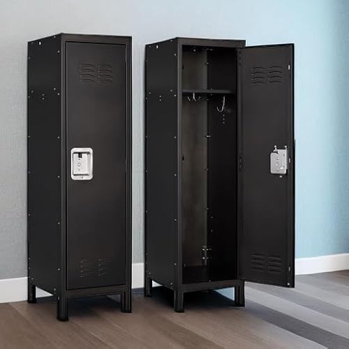 Anxxsu Metal Storage Locker, Lockable Employees Metal Locker with Door, 55" Height Steel Locker for Home, School, Office, Gym (Retro Black) Anxxsu