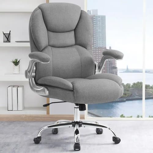 IWMH Executive Office Chair, Ergonomic Big and Tall Computer Desk Chair, High Back with Padded Flip-up Armrest, Lumbar Support Swivel Rolling Chair Grey IWMH
