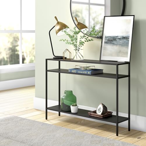 Henn&Hart 42" Wide Rectangular Console Table with Metal Shelves in Blackened Bronze, Entryway Table, Accent Table for Living Room, Hallway Henn&Hart