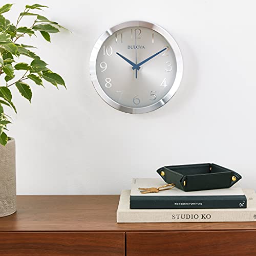 Bulova Winston Wall Clock C4844 | 10" Diameter | Metal Design with Diamond Cut Edges | Silent Sweep Quartz Movement | Easy-to-Read Arabic Numerals Bulova