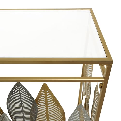 Deco 79 Metal Leaf Console Table with Mirrored Glass Top and Silver Accents, 44" x 16" x 30", Gold Deco 79