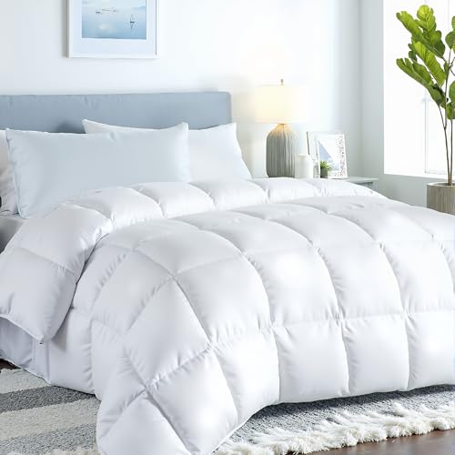 ROYALE LINENS Comforter - Queen Size Duvet Insert - All Season Soft Quilted Comforters with 8 Corner Tabs - Down Alternative Bedding Comforter - Box Stitched Duvet Insert (White, Queen 88"x88") ROYALE LINENS